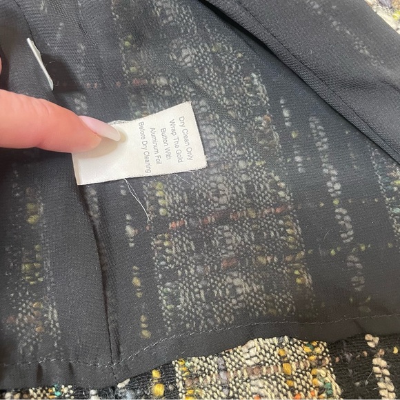 CAbi Paris tweed blouce blazer Boucle Brown Tweed Fringed Gold Buttons Women's - Picture 7 of 12